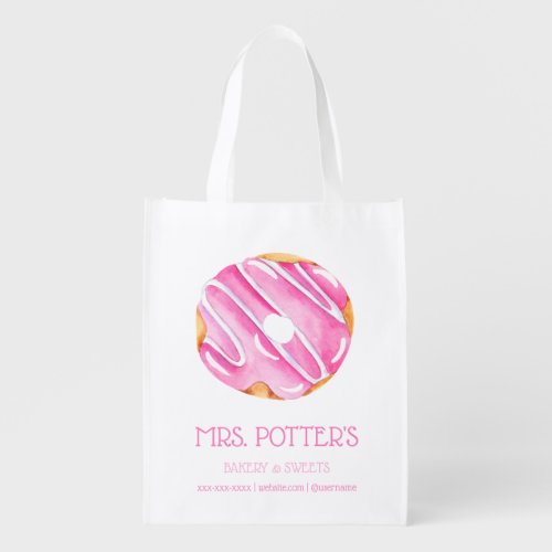 Pink Donut Bakery Donut Promotional Personalized Grocery Bag