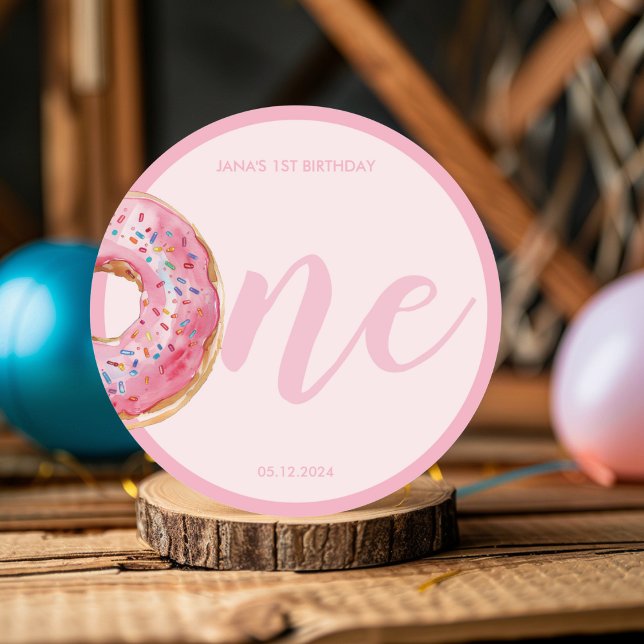  Pink Donut Birthday Classic Round Sticker (Creator Uploaded)