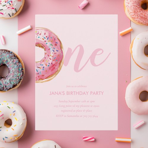  Pink Donut Birthday Invitation