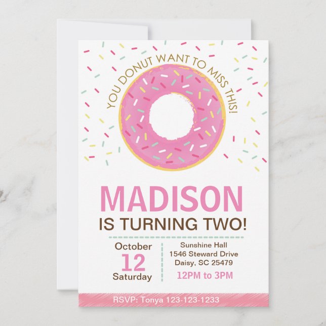 Pink Donut Birthday Invitation (Front)