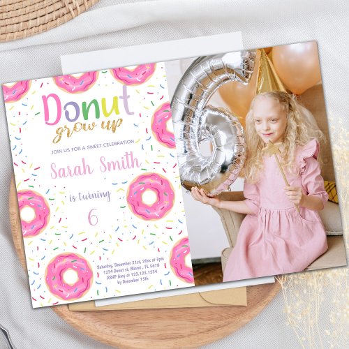 Pink Donut Birthday Invitations with photo