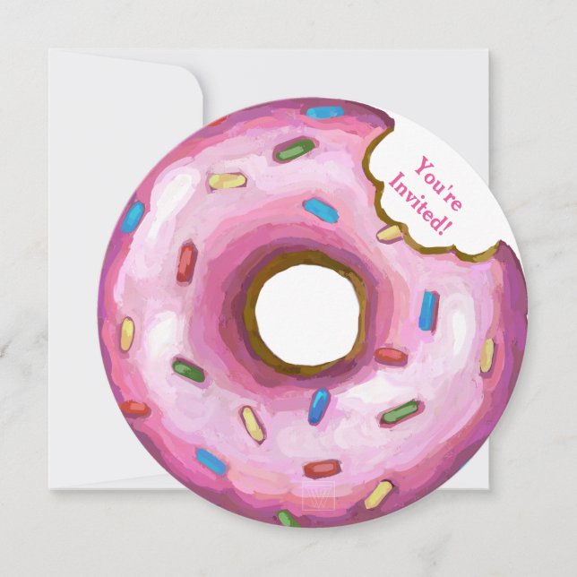 Pink Donut Birthday Party Round Invitation (Front)