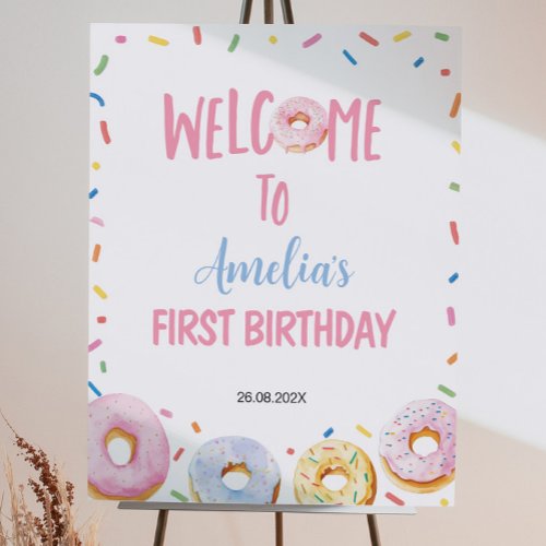 Pink Donut Birthday Party Welcome Sign