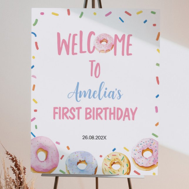 Pink Donut Birthday Party Welcome Sign (Creator Uploaded)