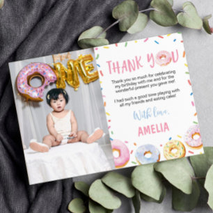 Pink Donut Birthday Photo Thank You Card