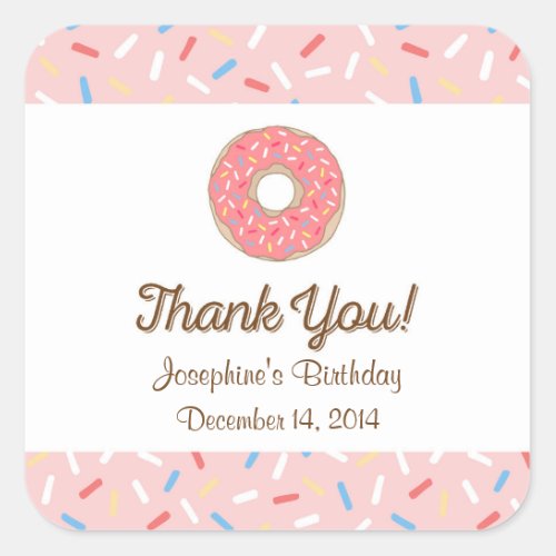 Pink Donut Birthday Stickers