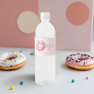Pink Donut Birthday Water Bottle Label