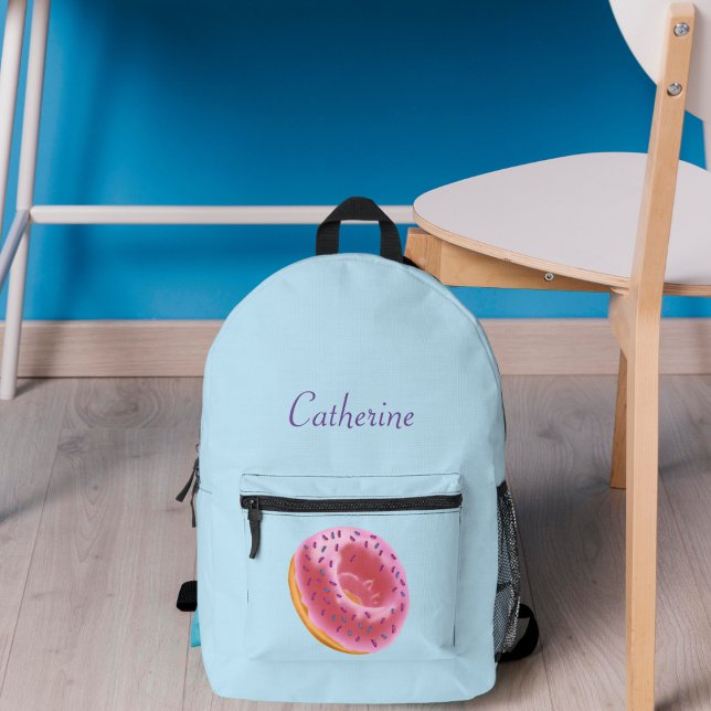 Pink Donut blue Printed Backpack (Creator Uploaded)