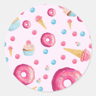 Pink Donut Collage Classic Round Sticker