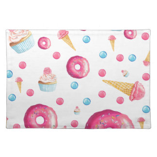 Pink Donut Collage Cloth Placemat