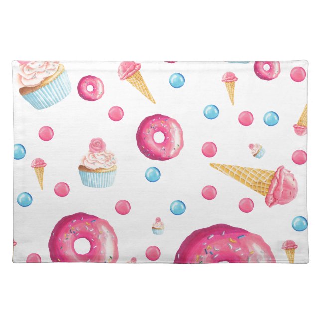 Pink Donut Collage Cloth Placemat (Front)