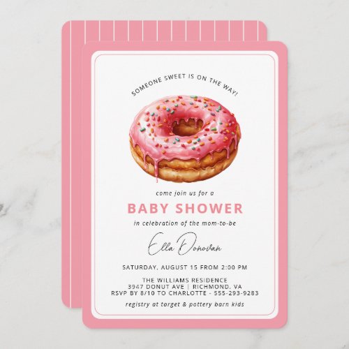 Pink Donut  Cute Dessert Theme Girl Baby Shower Invitation