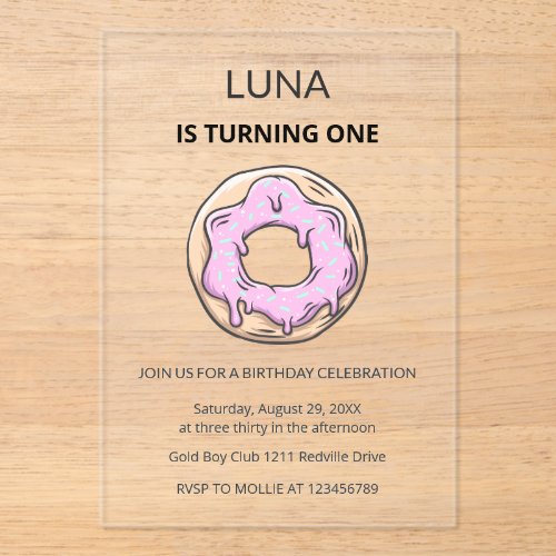 Pink Donut Cute Girl 1st Birthday Party 