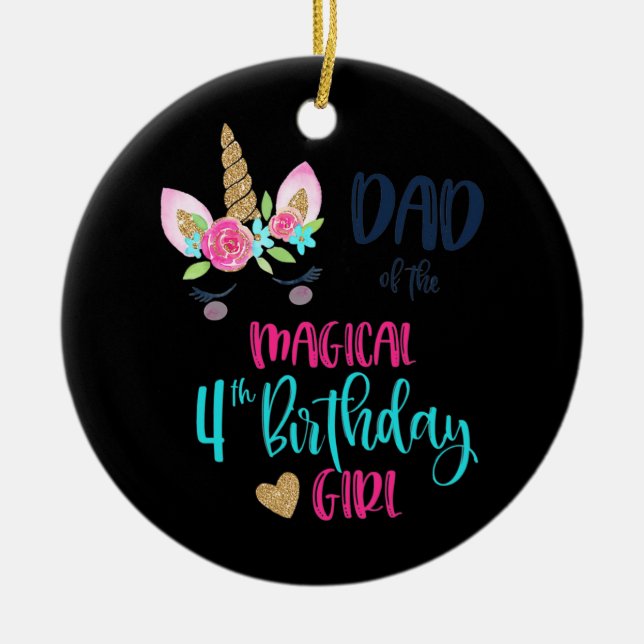Pink Donut Dad Of The Birthday Girl Bday Party Ceramic Ornament (Front)