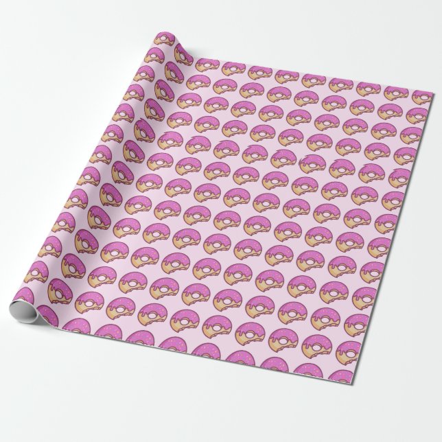 Pink Donut Designed Wrapping Paper (Unrolled)