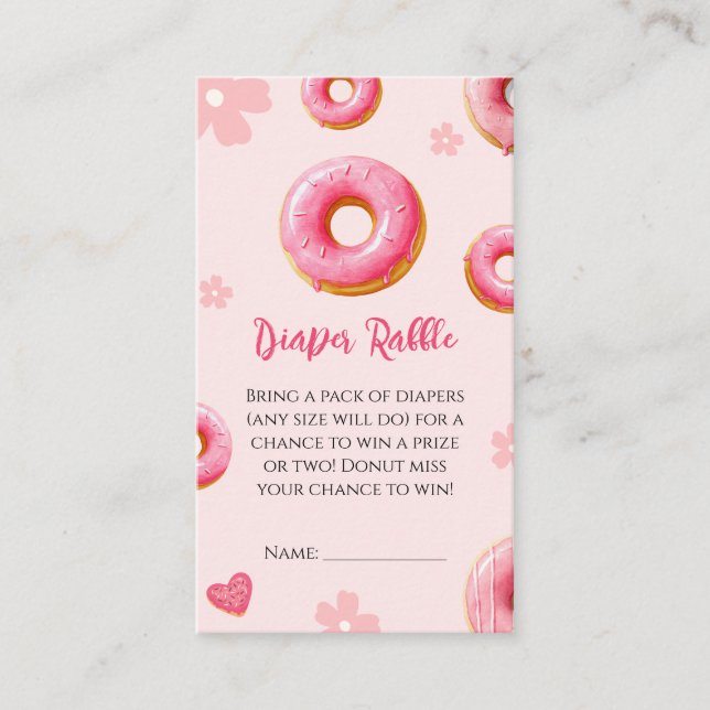 Pink Donut Diaper Raffle Baby Shower Card (Front)