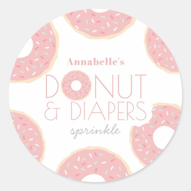 Pink Donut & Diapers Baby Sprinkle Girl Classic Round Sticker (Front)