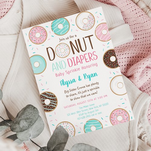 Pink Donut  Diapers Baby Sprinkle  Invitation