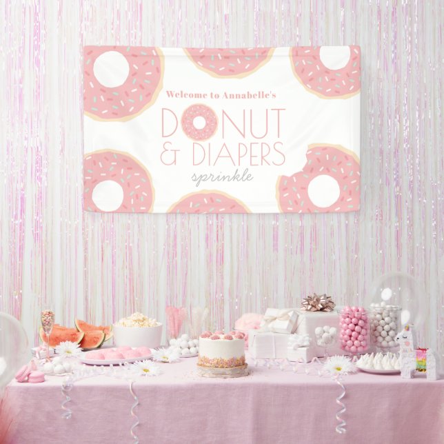 Pink Donut Diapers Sprinkle Baby Shower Banner Zazzle