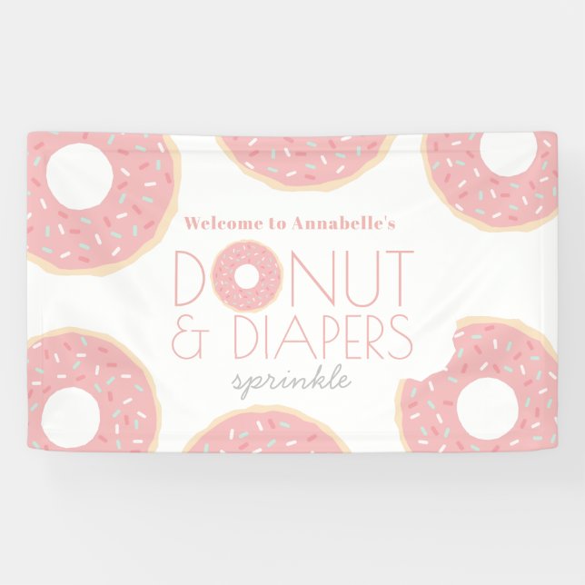 Pink Donut & Diapers Sprinkle Baby Shower Banner (Horizontal)