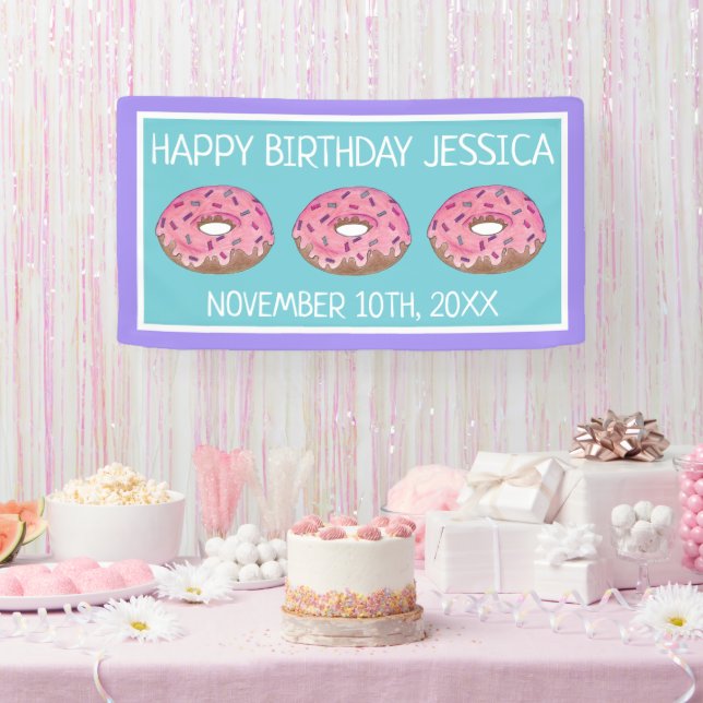 Pink Donut Doughnut Birthday Party Breakfast Banner (Party)