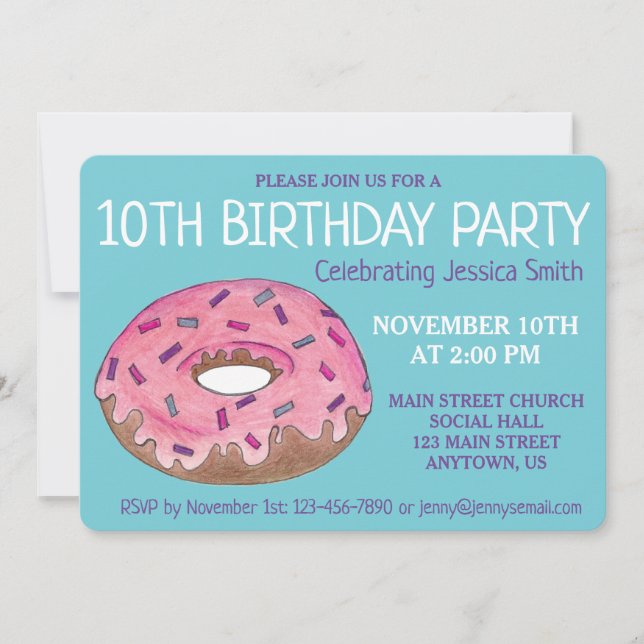 Pink Donut Doughnut Birthday Party Breakfast Invitation (Front)