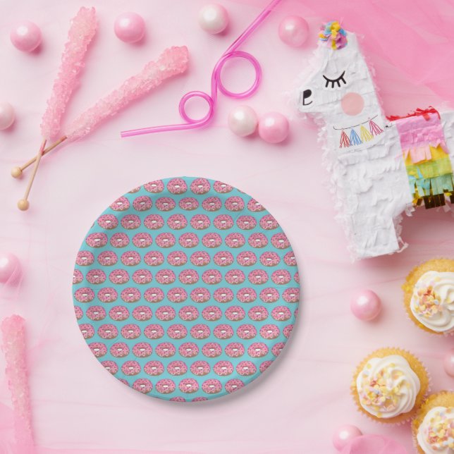 Pink Donut Doughnut Birthday Party Breakfast Paper Plates (Party)