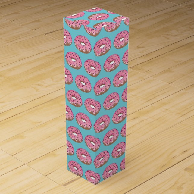 Pink Donut Doughnut Birthday Party Breakfast Wine Box (Front)