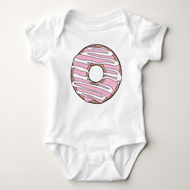 Pink Donut, Doughnut, Glaze, Icing, Frosting Baby Bodysuit (Front)