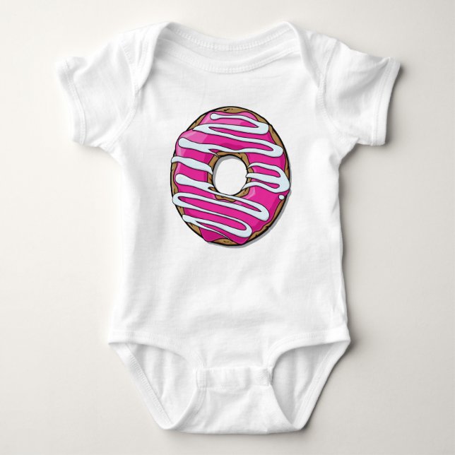 Pink Donut, Doughnut, Icing, Frosting, Glaze Baby Bodysuit (Front)