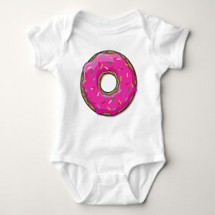 Pink Donut, Doughnut, Icing, Sprinkles, Frosting Baby Bodysuit