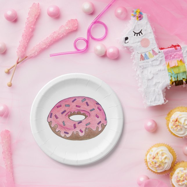 Pink Donut Doughnut Sprinkles Brunch Breakfast Paper Plates (Party)