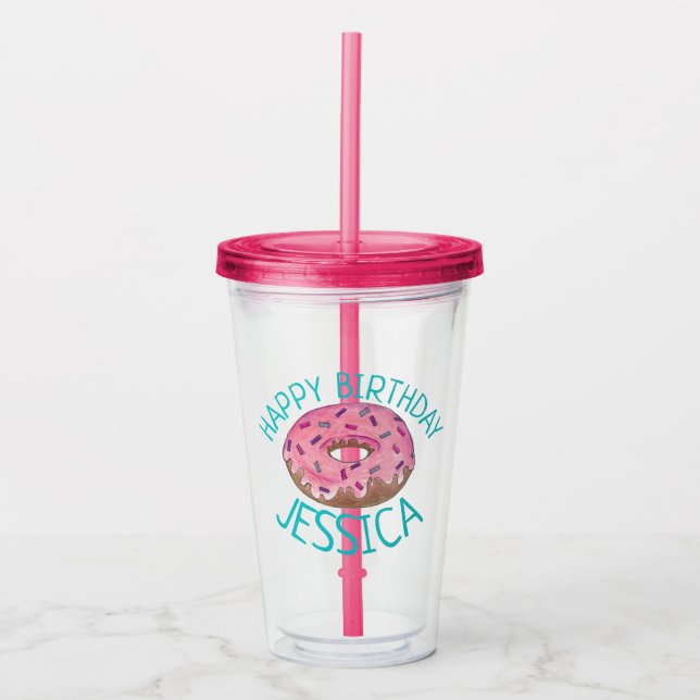 Pink Donut Doughnut Sprinkles Frosting Foodie Acrylic Tumbler (Front)
