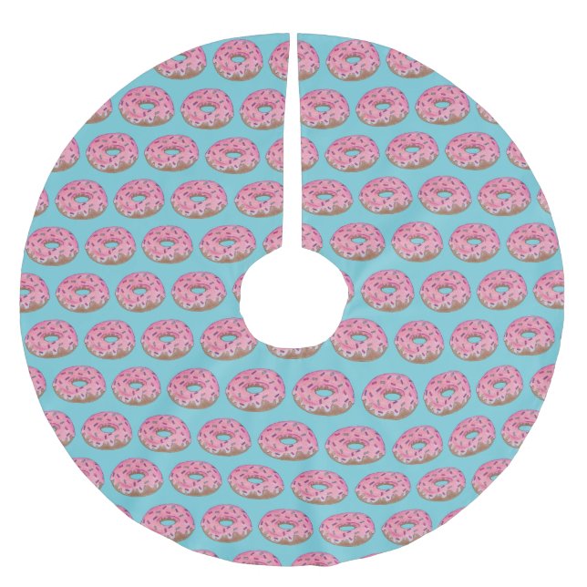 Pink Donut Doughnut Sprinkles Frosting Foodie Brushed Polyester Tree Skirt (Front)