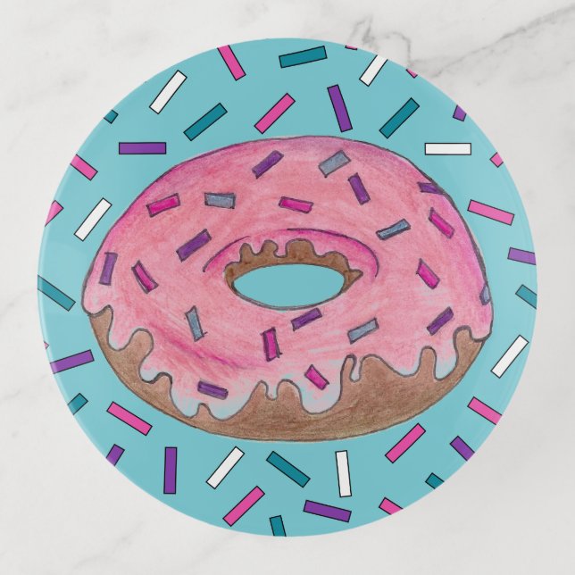 Pink Donut Doughnut Sprinkles Frosting Foodie Trinket Tray (Front)