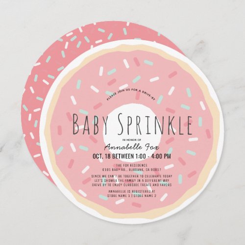 Pink Donut Drive_by Baby Sprinkle Shower Circle Invitation