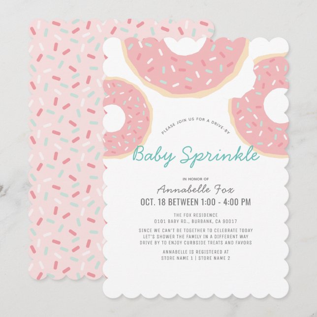 Pink Donut Drive-by Baby Sprinkle Shower Invitation (Front/Back)