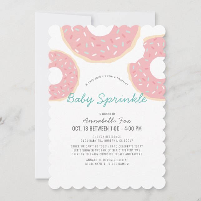 Pink Donut Drive-by Baby Sprinkle Shower Invitation (Front)