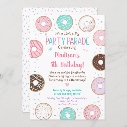 Pink Donut Drive By Birthday Parade Invitation