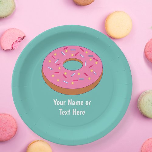 Pink Donut _ Frosted Ring Donut with your text Paper Plates