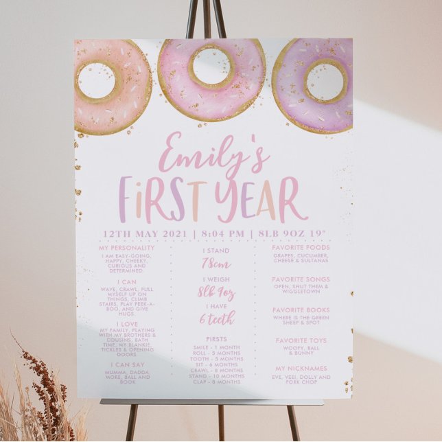 Pink Donut Girl 1st Birthday Milestone Sign Poster (Creator Uploaded)
