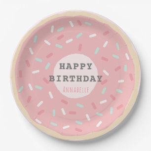 Pink Donut Girl's Birthday Paper Plates