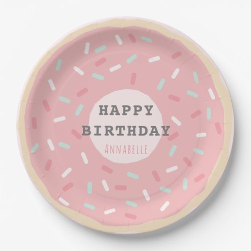 Pink Donut Girls Birthday Paper Plates