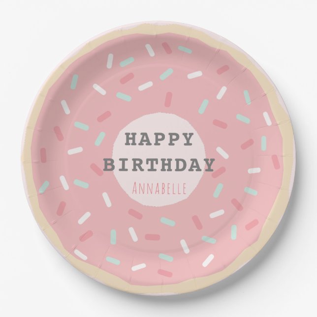 Pink Donut Girl's Birthday Paper Plates (Front)