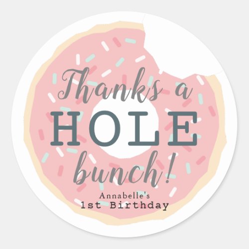 Pink Donut Girls Birthday Thank You Classic Round Sticker