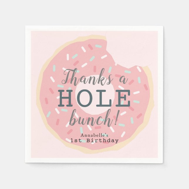 Pink Donut Girl's Birthday Thank You Napkins (Front)