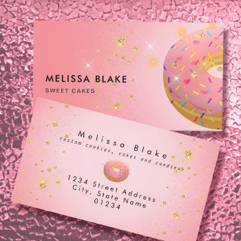 Pink Donut Logo Business Card by funnycutemonsters at Zazzle