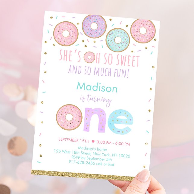Pink Donut Oh So Sweet First Birthday Invitation (Creator Uploaded)