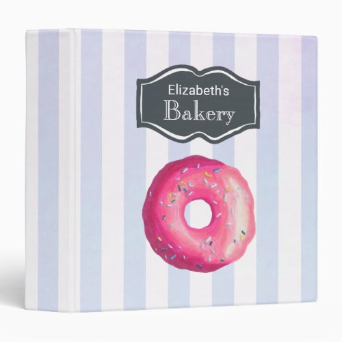 Pink Donut On Purple Stripes Bakery Recipes Binder