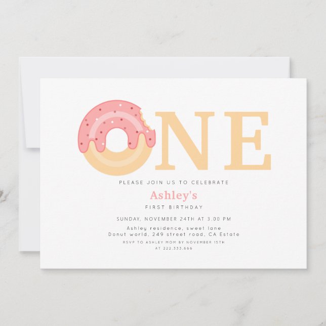 Pink Donut One 1st Birthday  Invitation (Front)